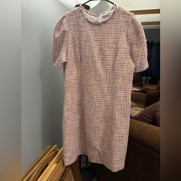 Nanette Lepore Ruffle Neck Tweed Shift Dress Size 16 NWT Pink - Picture 6 of 10
